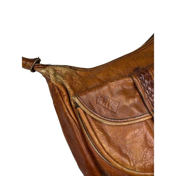 Vintage Frye Leather Serval Zipper Shoulder‎ Bag With Woven Detail - Picture 2 of 9